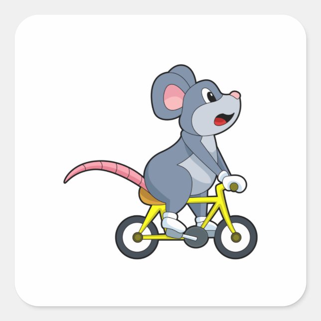 Sticker Carré Souris avec vélo (Devant)