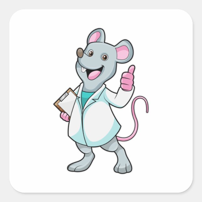 Sticker Carré Souris comme docteur avec manteau de docteur (Devant)