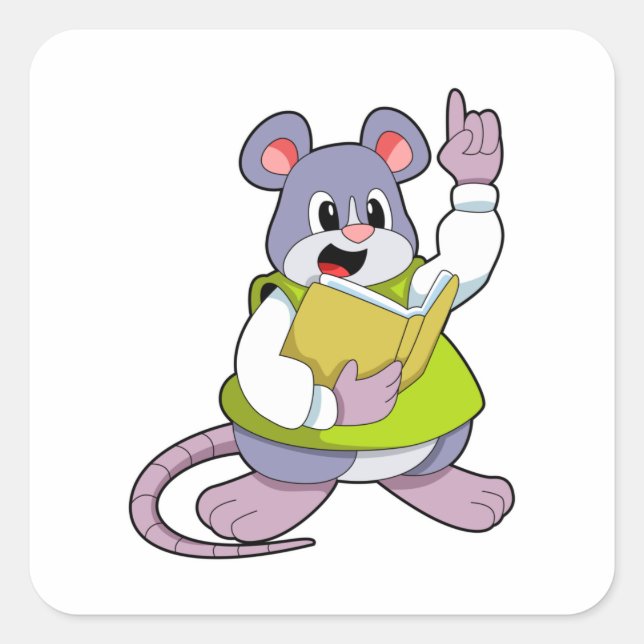 Sticker Carré Souris comme enseignant avec livre (Devant)