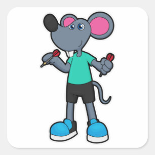Sticker Carré Souris comme joueur de fléchettes avec fléchettes