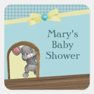 Sticker Carré Souris Dans Le Baby shower Maison, Vert & Jaune