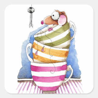 Sticker Carré Souris dans une tasse