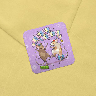 Sticker Carré Souris dansantes Ajoutez le nom Joyeux Anniversair