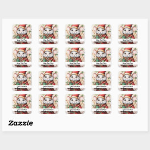 Sticker Carré Souris de Noël 1 Votre texte ici