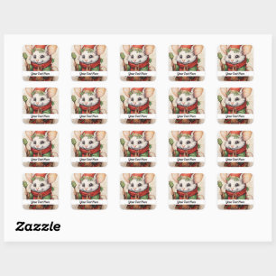 Sticker Carré Souris de Noël 3 Votre texte ici