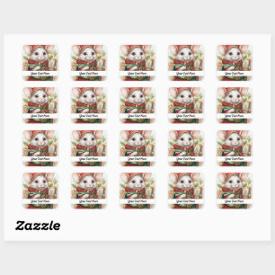 Sticker Carré Souris de Noël 48 Votre Texte Ici