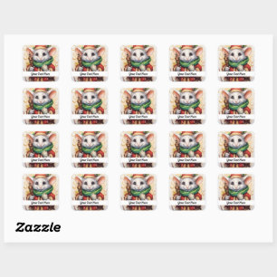 Sticker Carré Souris de Noël 4 Votre texte ici