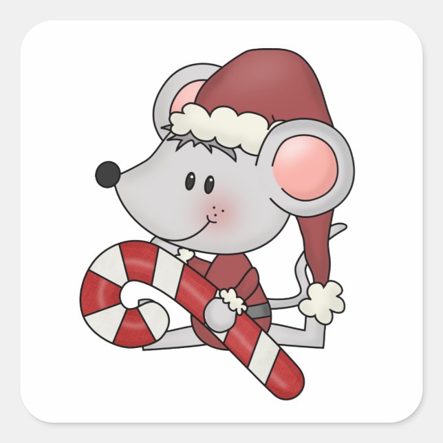 Sticker Carré Souris de Noël avec Sucre de canne (Devant)
