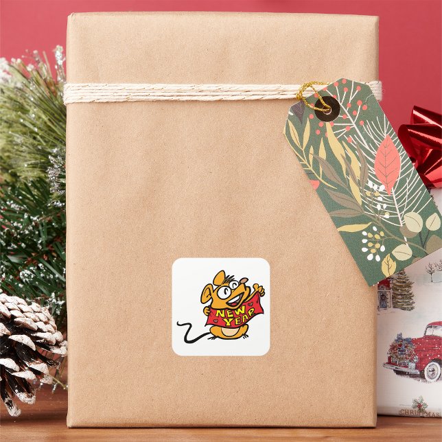 Sticker Carré Souris du Nouvel An (Créateur téléchargé)