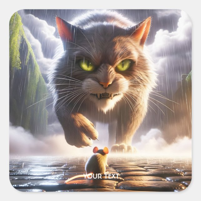 Sticker Carré Souris Et Chat Imaginaire (Devant)