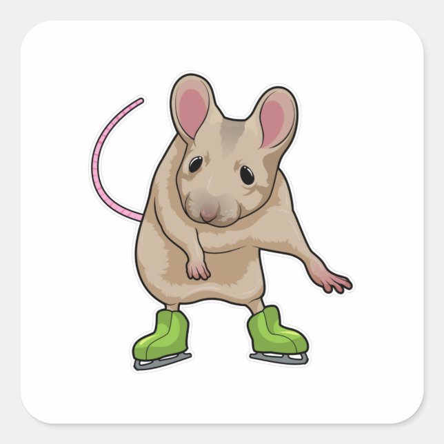 Sticker Carré Souris Patinage sur glace Patins sur glace (Devant)