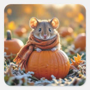 Sticker Carré Souris sur un Citrouille d'automne