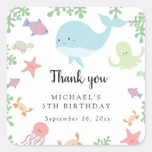 Sticker Carré Sous la mer Anniversaire Cute Kawaii Merci