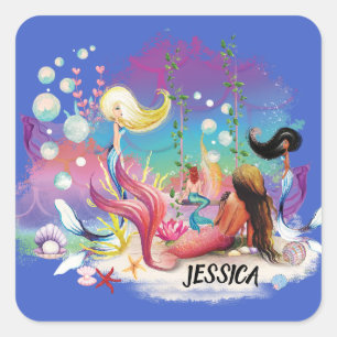 Sticker Carré Sous La Mer Sirène Océan Purple Turquoise