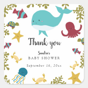 Sticker Carré Sous le Baby shower marin Cute Kawaii Merci S