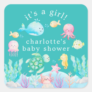 Sticker Carré Sous le Baby shower Sea Adventure