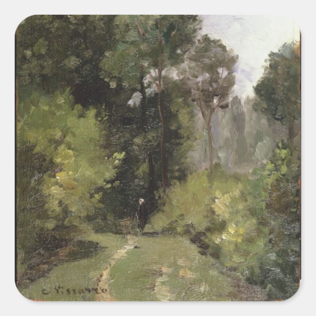 Sticker Carré Sous les arbres, 1864 (huile à bord) (Devant)