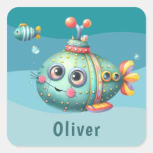 Sticker Carré Sous-marin joli peu coloré