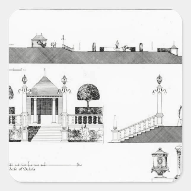 Sticker Carré Southport : Section et détails de terrasse (Devant)