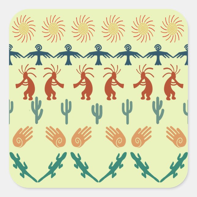 Sticker Carré Southwest American Indian Tribal Petroglyphs Art (Devant)