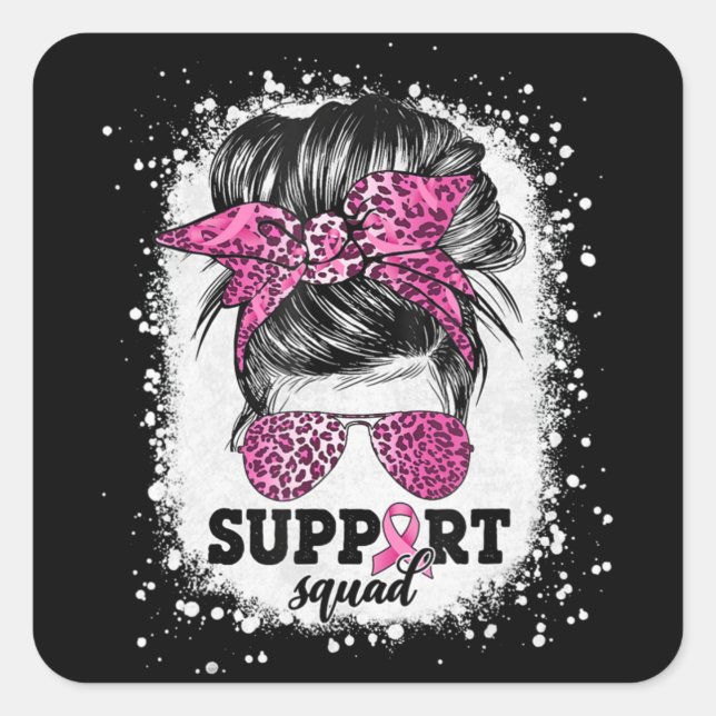 Sticker Carré Soutien Squad Messy Bun Pink Ribbon Cancer du sein (Devant)