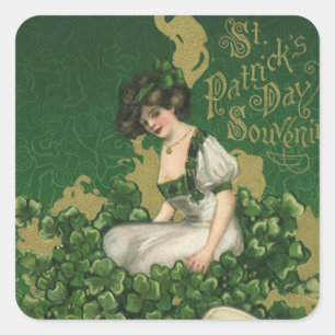 Sticker Carré Souvenir vintage de la Saint Patrick, Lass irlanda