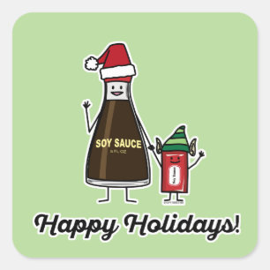 Sticker Carré Soy Sauce Bouteille Paquet enfant Noël Père Noël