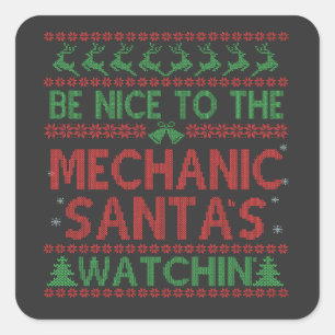 Sticker Carré Soyez gentil avec la mécanique Père Noël en train