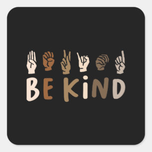 Sticker Carré Soyez heureux Cute Colorful Vintage ASL Langue des