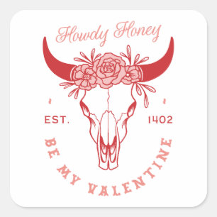 Sticker Carré Soyez mon Valentine howboy miel cowboy floral rose