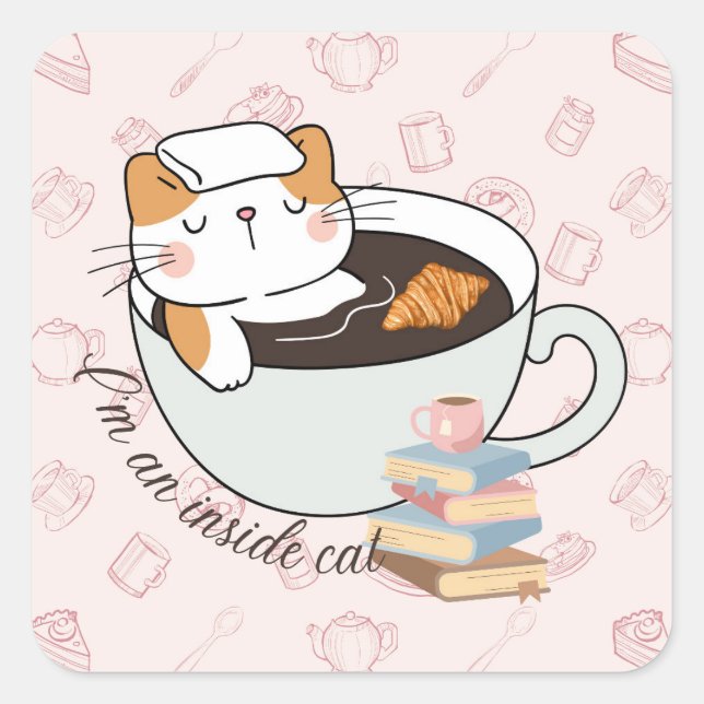 Sticker Carré Spa de chat intérieur (Devant)
