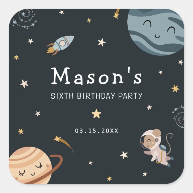 Sticker Carré Space Adventure Playful Kids Birthday Party (Devant)
