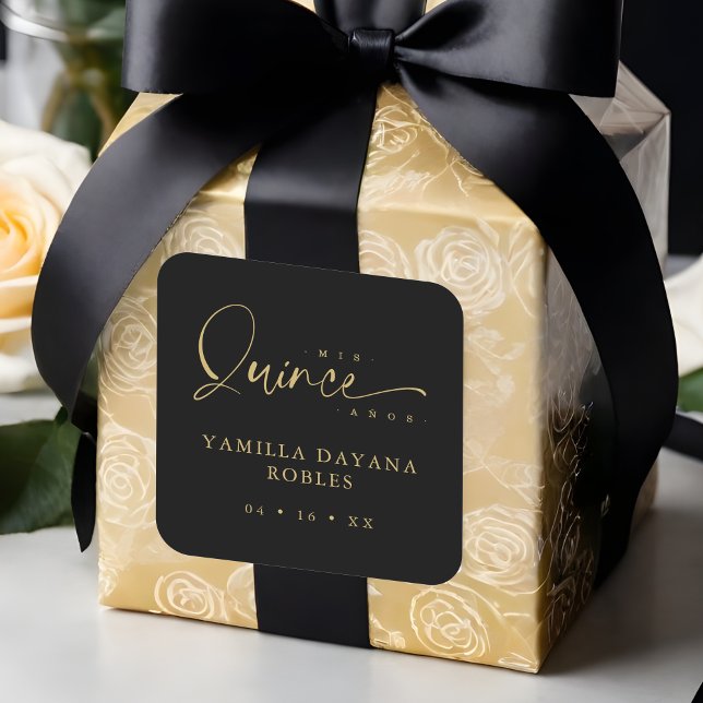 Sticker Carré Spanish Trendy Calligraphy Quinceañera Mis XV Años (Spanish Trendy Calligraphy Quinceañera Mis XV Años Quote Square Sticker.)