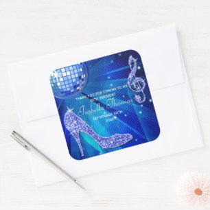 Sticker Carré Sparkle Heels Blue Disco Ball Birthday Merci
