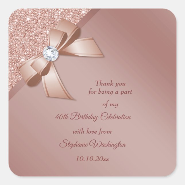 Sticker Carré Sparkles & Rose Gold Glamour Birthday (Devant)