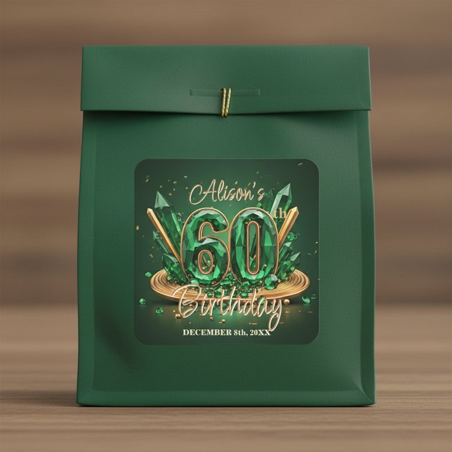 Sticker Carré Sparkling Luxury Emerald Green Gold 60th Birthday (Créateur téléchargé)