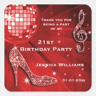 Sticker Carré Sparkly Heels, Music, Disco Ball Party