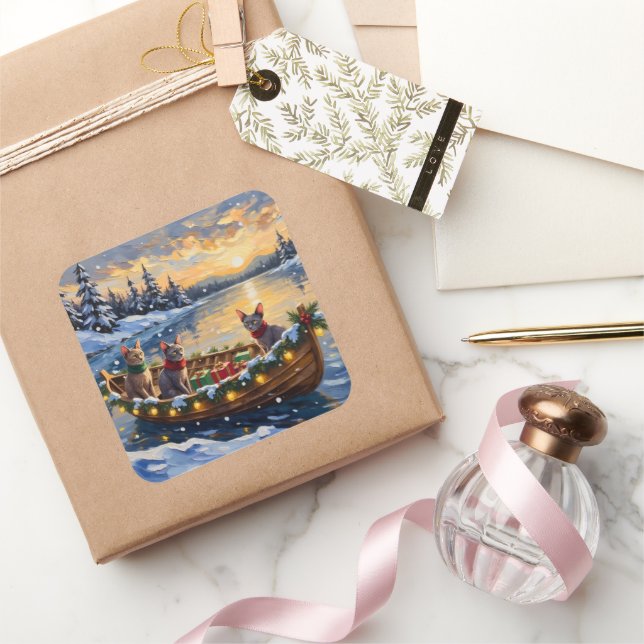 Sticker Carré Sphynx Cat Christmas Boat Holiday (Cadeaux)