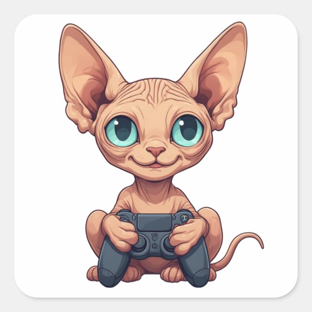 Sticker Carré Sphynx Cat Holding Game Controller (Devant)