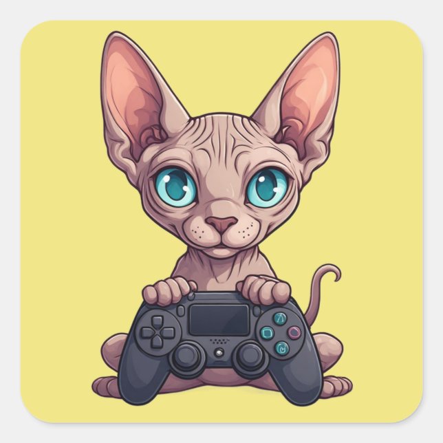 Sticker Carré Sphynx Cat Holding Game Controller (Devant)