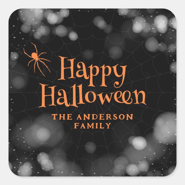 Sticker Carré Spider Cobweb Happy Halloween (Devant)