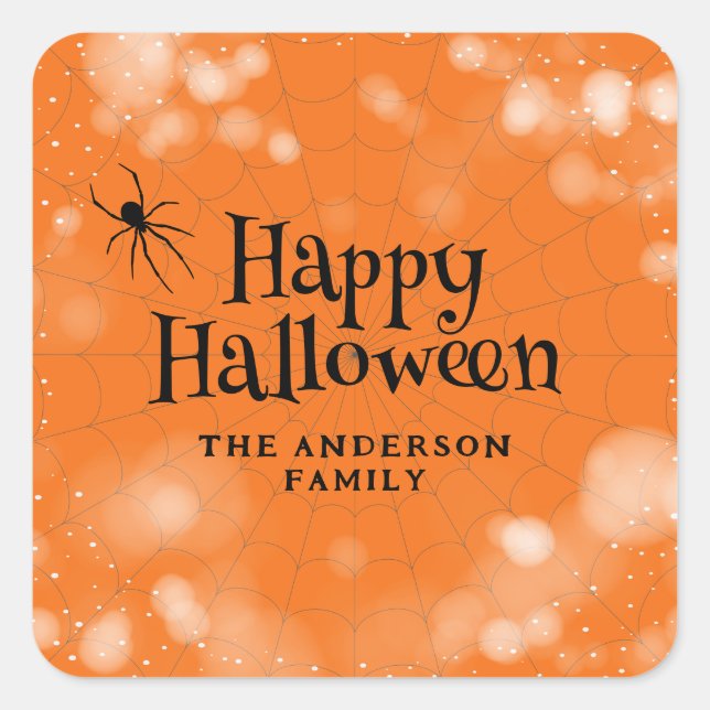 Sticker Carré Spider Cobweb Happy Halloween (Devant)