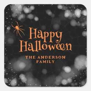 Sticker Carré Spider on the Web Happy Halloween