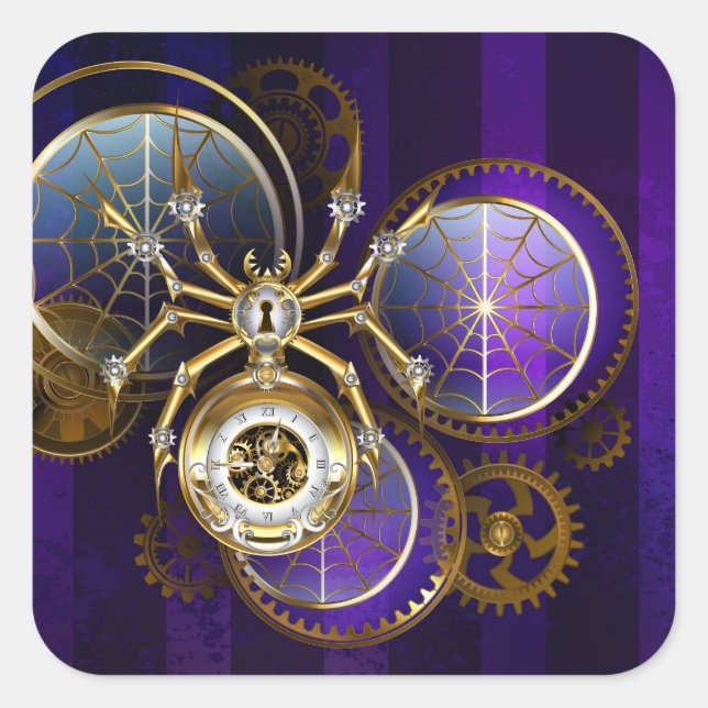Sticker Carré Spider Steampunk sur Arrière - plan pourpre (Devant)
