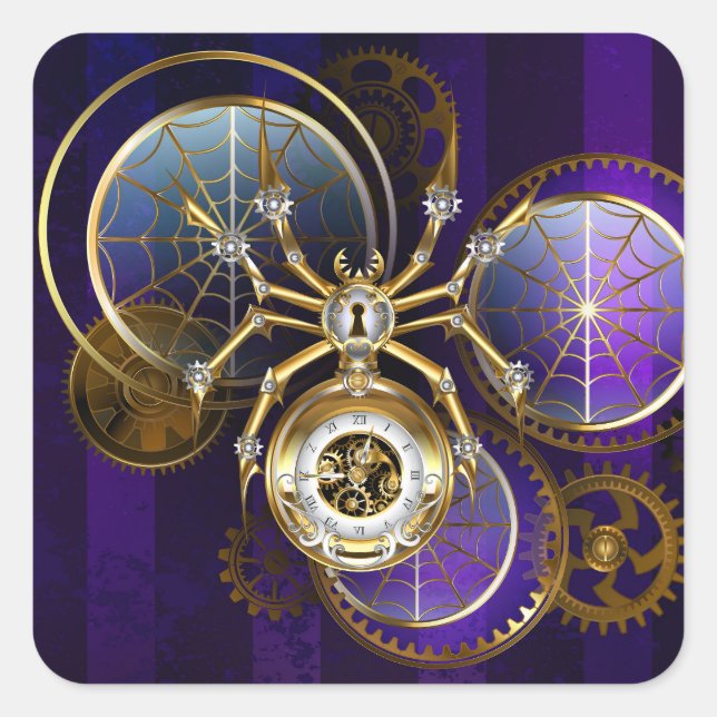 Sticker Carré Spider Steampunk sur Arrière - plan pourpre (Devant)
