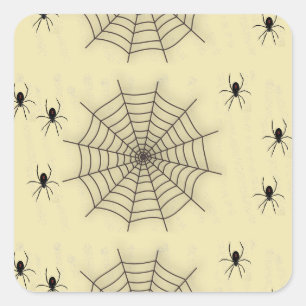 Sticker Carré Spider web and spiders on wall