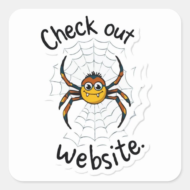 Sticker Carré Spider's Web Design - 'Check out website' Pun (Devant)