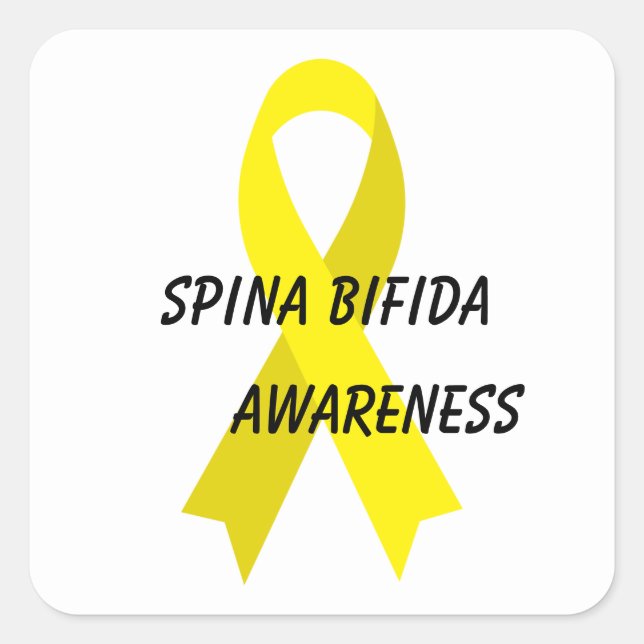 Sticker Carré Spina Bifida Ruban de sensibilisation au jaune par (Devant)