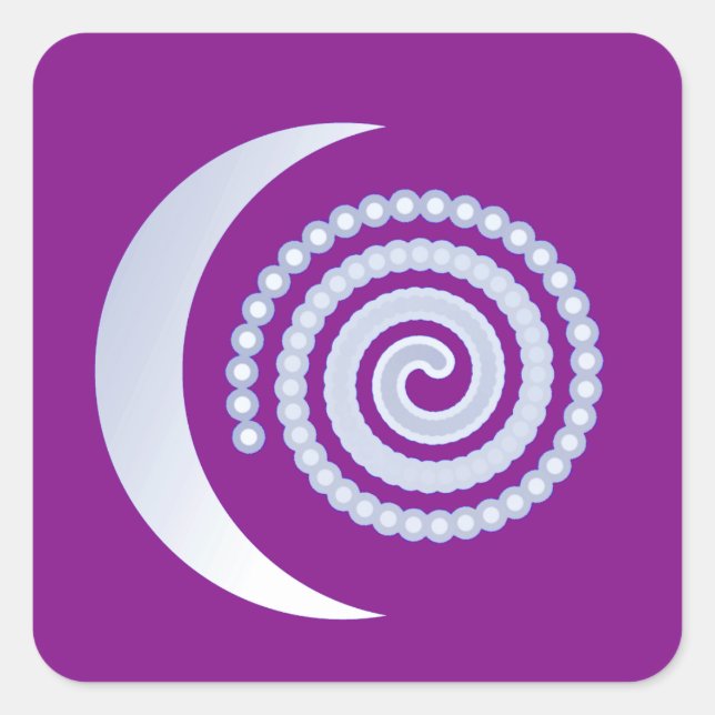 Sticker Carré Spirale de lune d'argent sur violet (Devant)