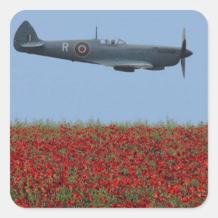 Sticker Carré Spitfire et Poppies